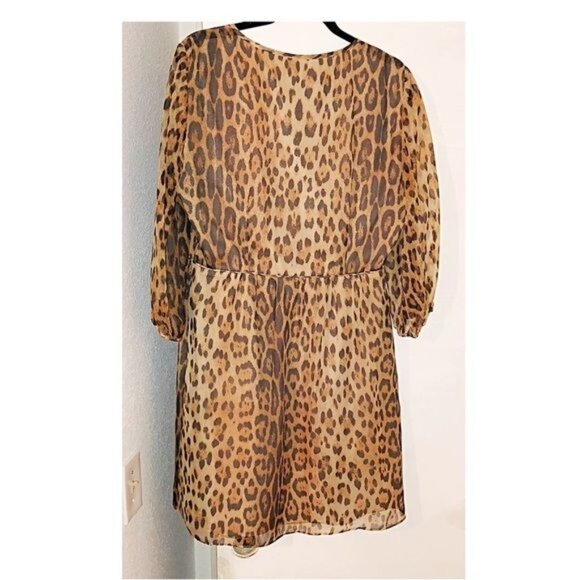 DANIEL CREMIEUX- WOMENS BOHO 3/4 SLEEVE LEOPARD PRINT KNEE LENGHT DRESS SIZE 8 - Picture 5 of 7